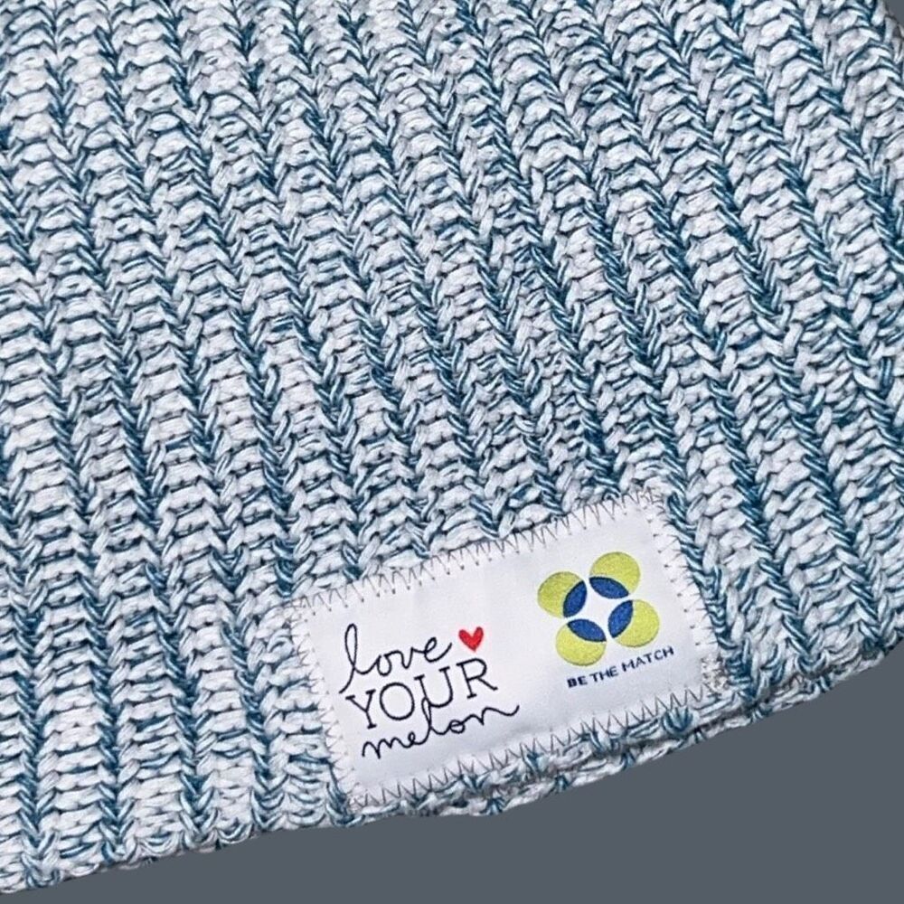 Love Your Melon Blue White Knit Logo Winter Slouch Beanie “Be the Match” - Picture 2 of 4